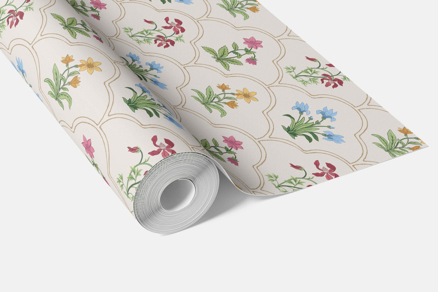 Vintage-Inspired Floral Block Print Bathroom Wallpaper (White/ Beige/ Pink/ Green/ Red/ Yellow/ Blue)