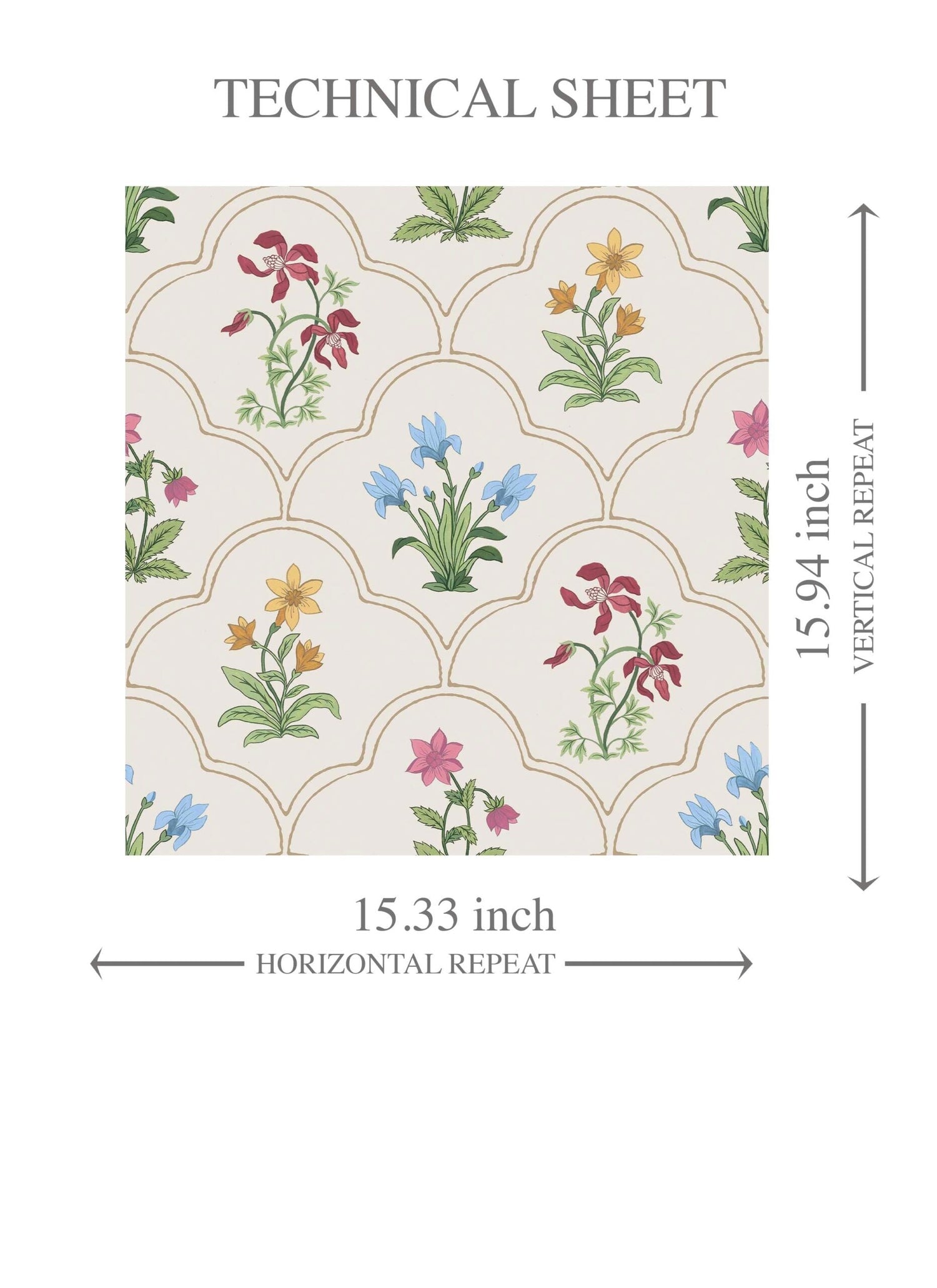 Vintage-Inspired Floral Block Print Kids Room Wallpaper (White/ Beige/ Pink/ Green/ Red/ Yellow/ Blue)