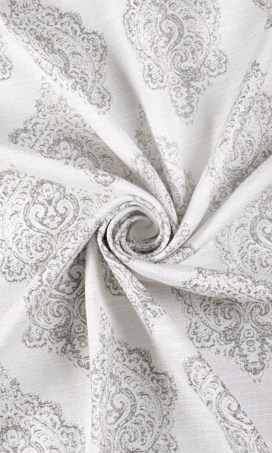 Damask Poly-Cotton Fabric Material By the Metre (Off White/ Gray)