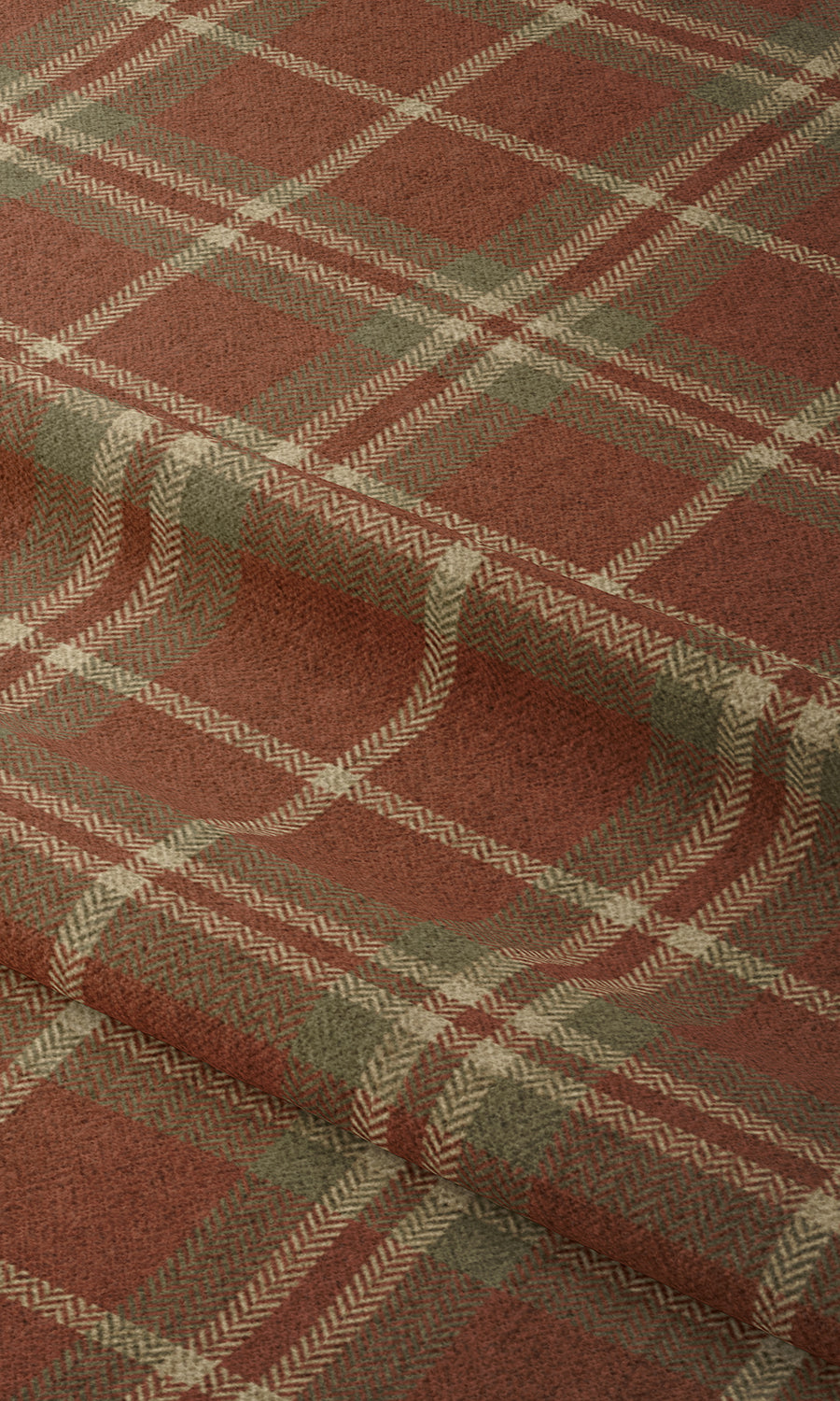 Check Print Fabric Material By the Metre (Brick Red/ Green)