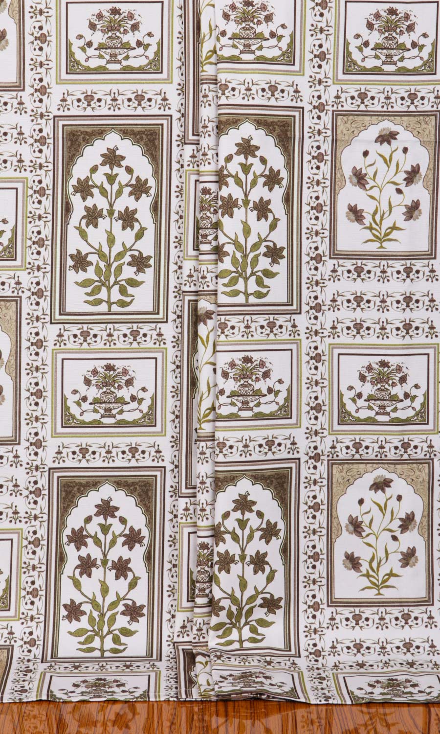 Floral Cotton Fabric Blinds (Brown/ Green) for Living, Bedroom, Kitchen, Bathroom