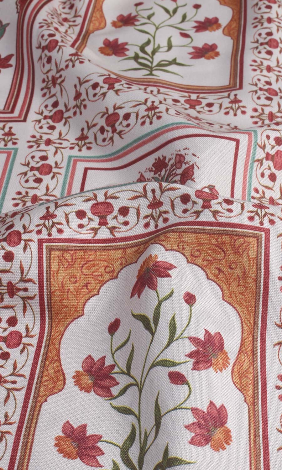 Floral Cotton Home Textile Fabric Material By the Metre (Red/ Orange)