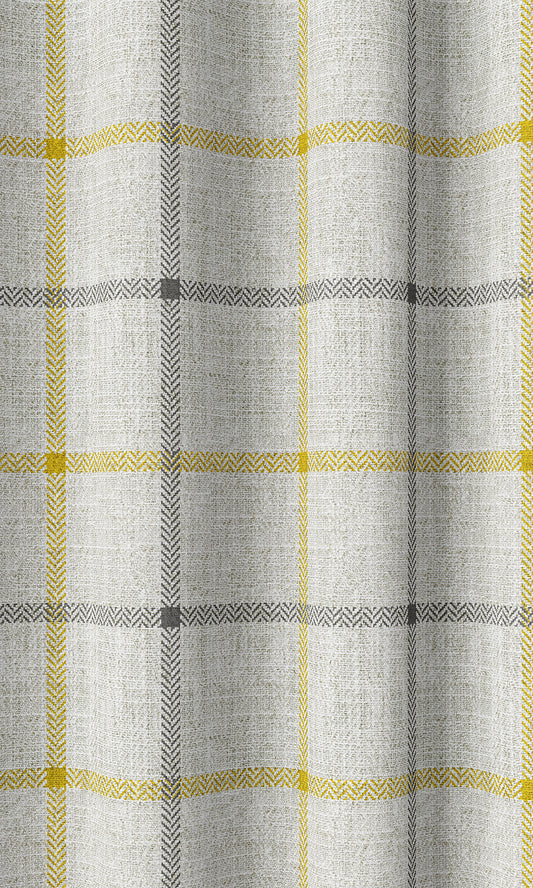 Check Print Home Décor Fabric By the Metre (Linen White/ Yellow)