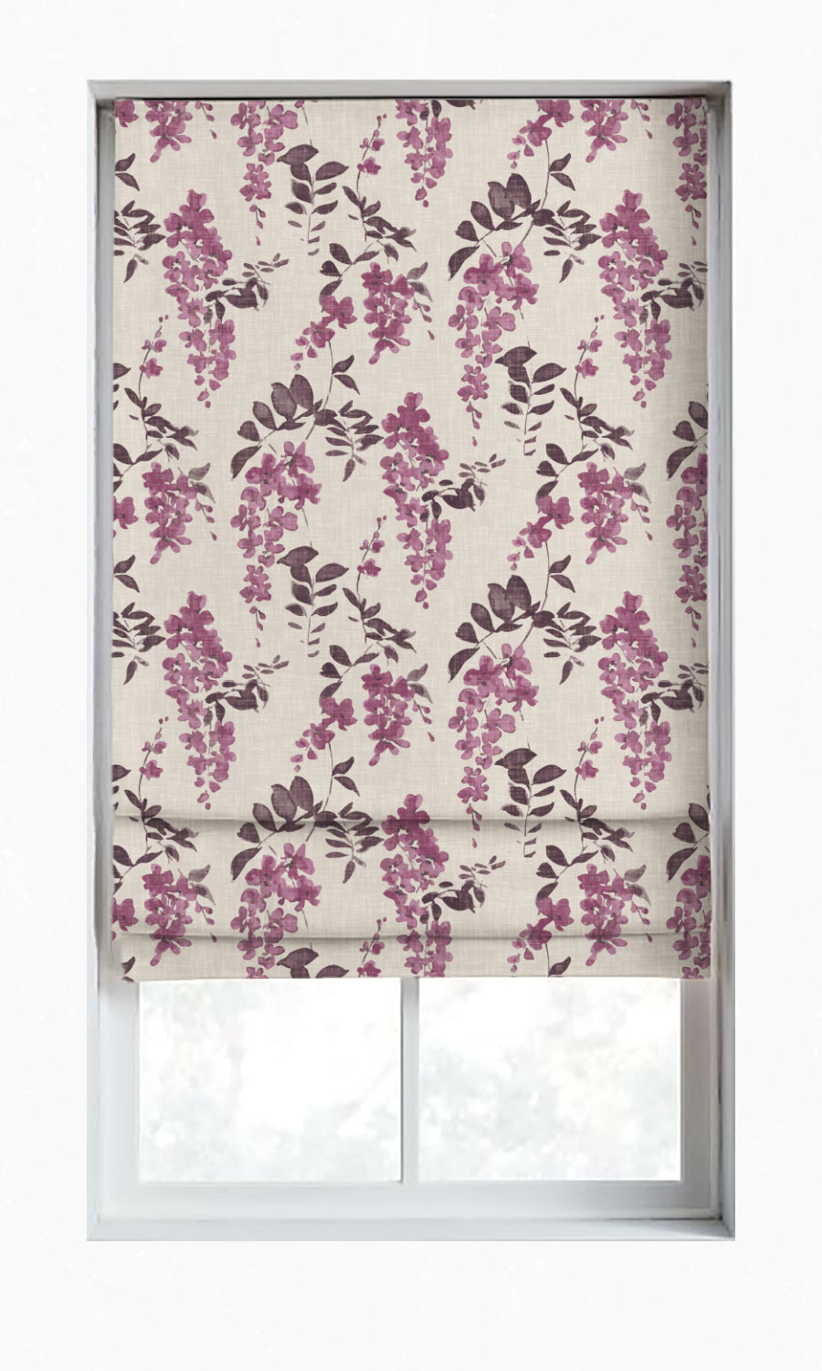 Dimout Floral Window Treatments Fabric Sample (Purple/ Grey)