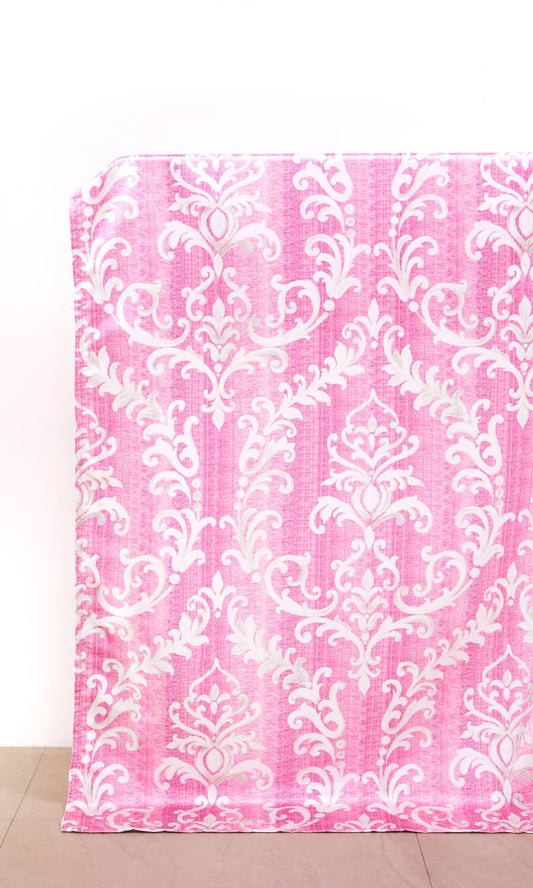Damask Home Décor Fabric By the Metre (Pink/ White)