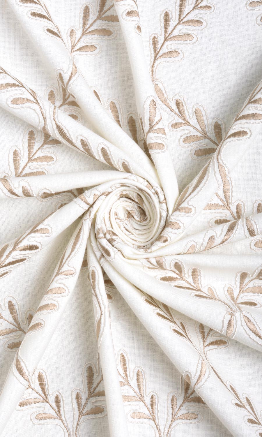 Poly-Linen Embroidered Fabric Sample for Roman Blinds & Shades (White/ Cream)