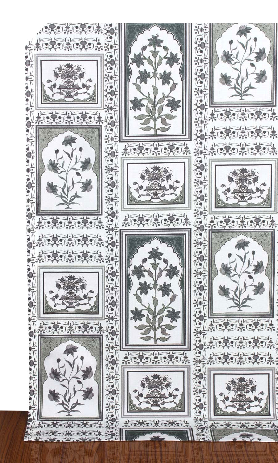 Floral Cotton Roman Shades (White/ Grey)