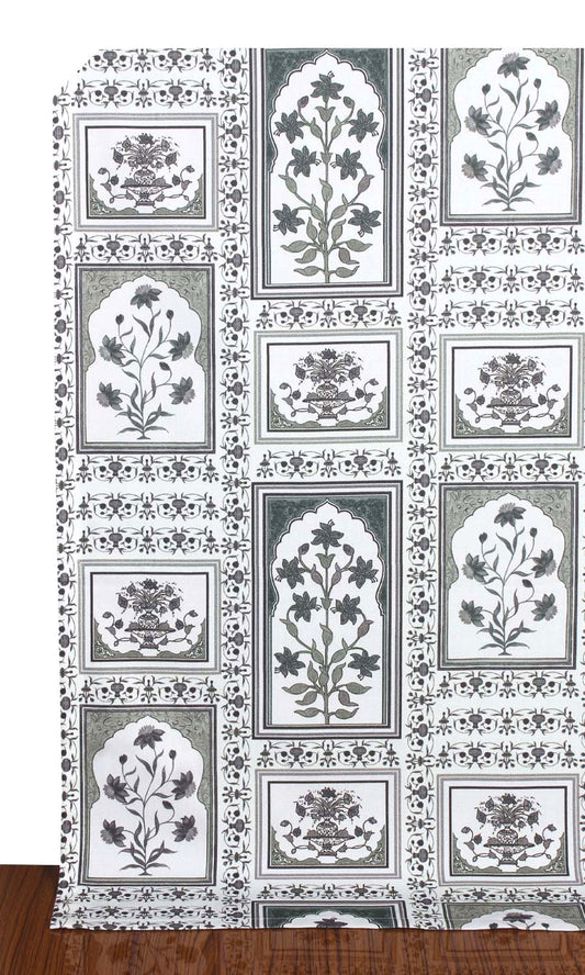 Floral Cotton Roman Shades (White/ Grey)