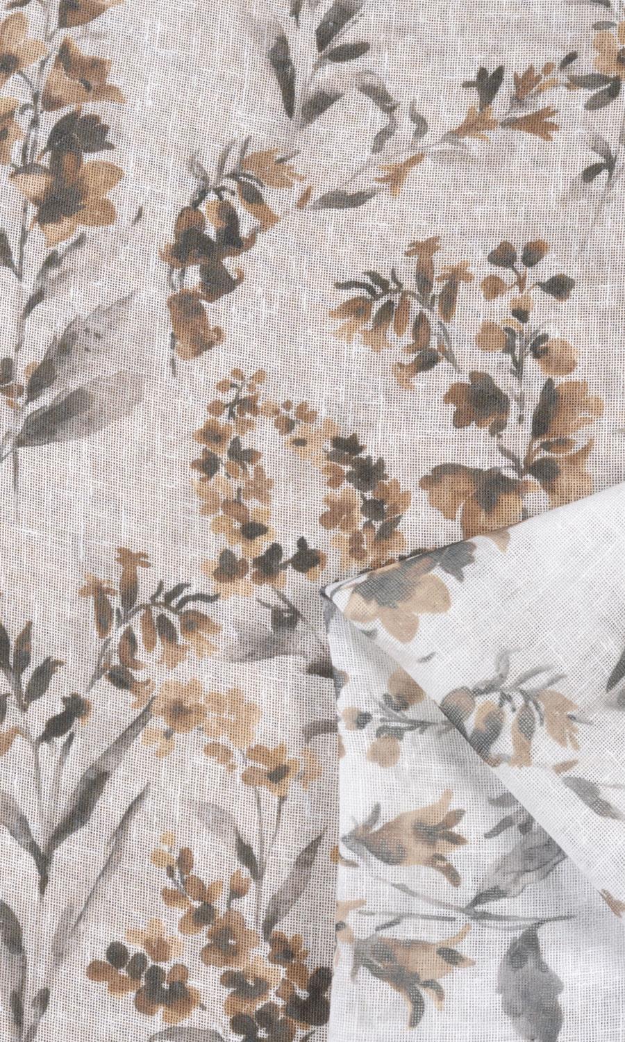 Sheer Floral Print Home Textile Fabric Material By the Metre (Beige/ Brown)