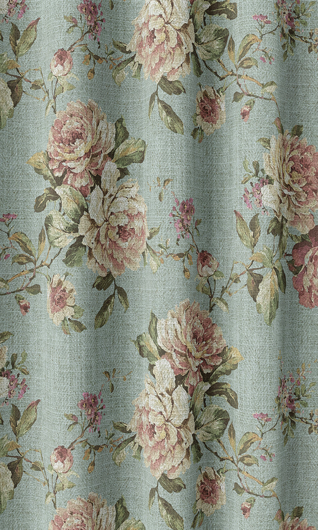 Country Floral Home Textile Fabric Material Sample (Blue/ Pink)