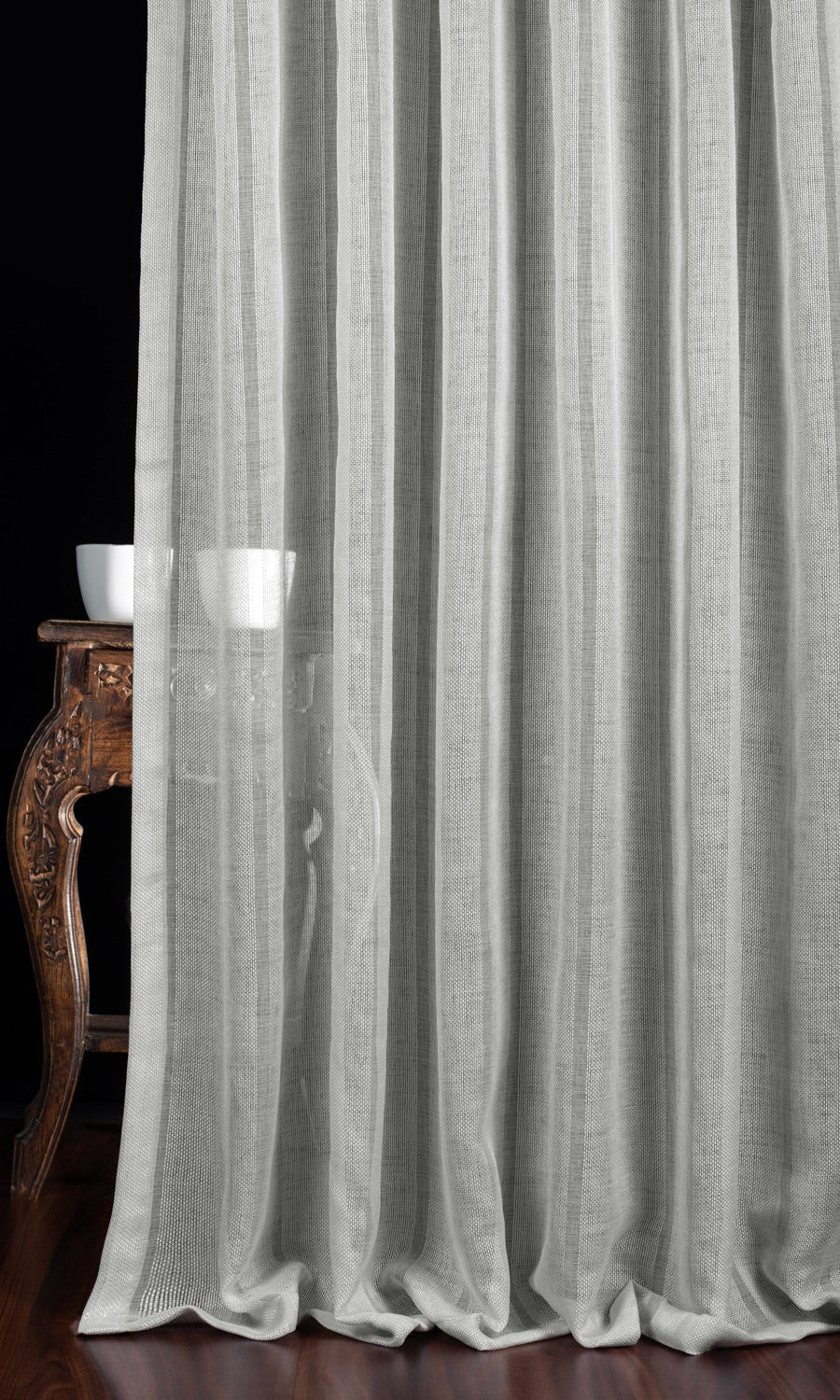 Textured Striped Sheer Window Treatments Fabric By the Metre (Grey)