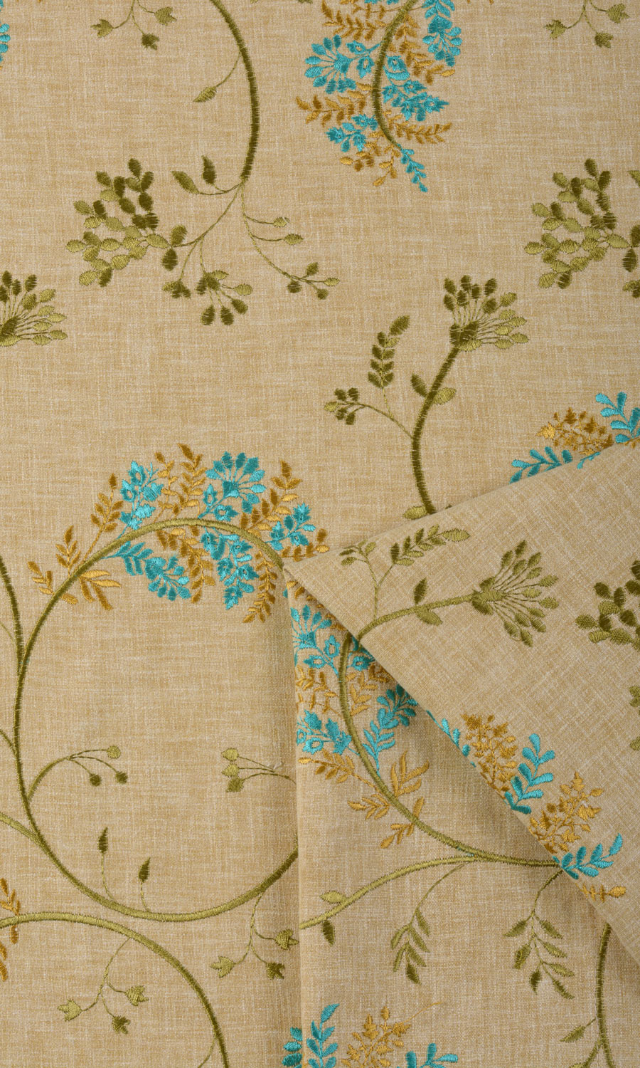 Floral Embroidery Fabric By the Metre for Roman Blinds & Shades (Beige/ Brown/ Green/ Blue)