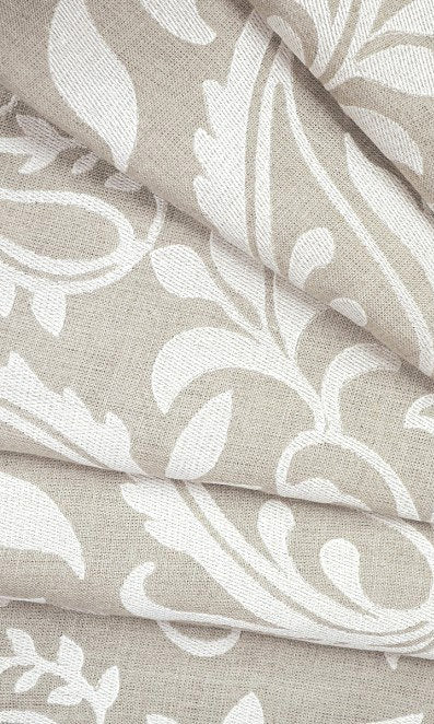 Floral Embroidered Linen Home Décor Fabric By the Metre (Brown)
