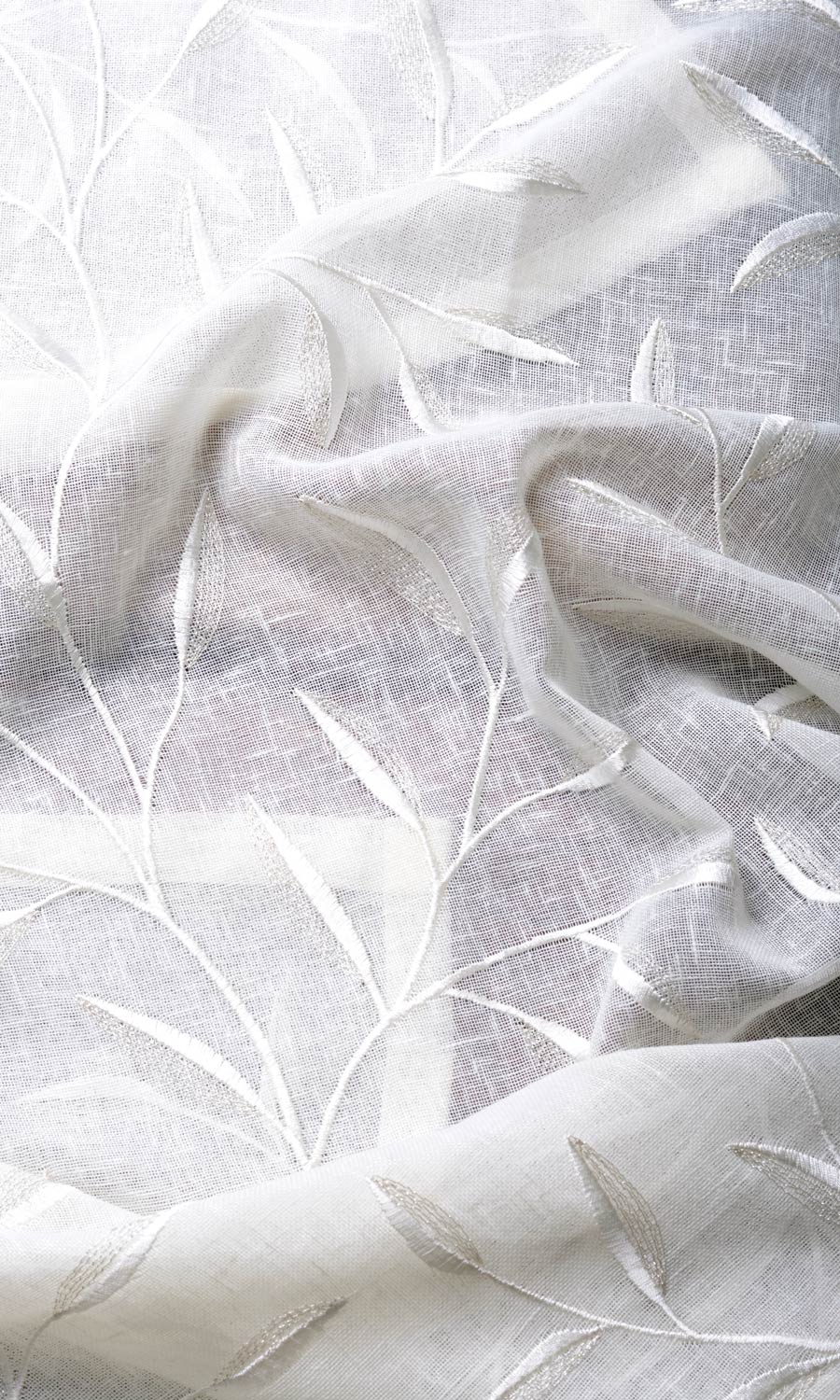 Sheer Floral Embroidery Fabric Sample for Roman Blinds & Shades (White/ Cream)