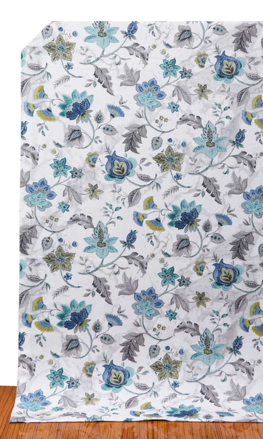 Floral Cotton Roman Shades (Grey/ Blue)