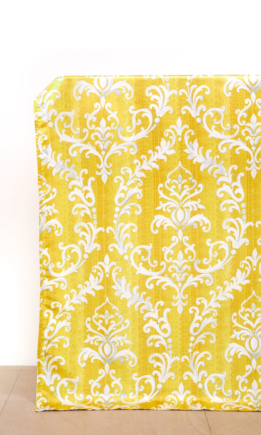 Damask Home Décor Fabric By the Metre (Yellow/ White)