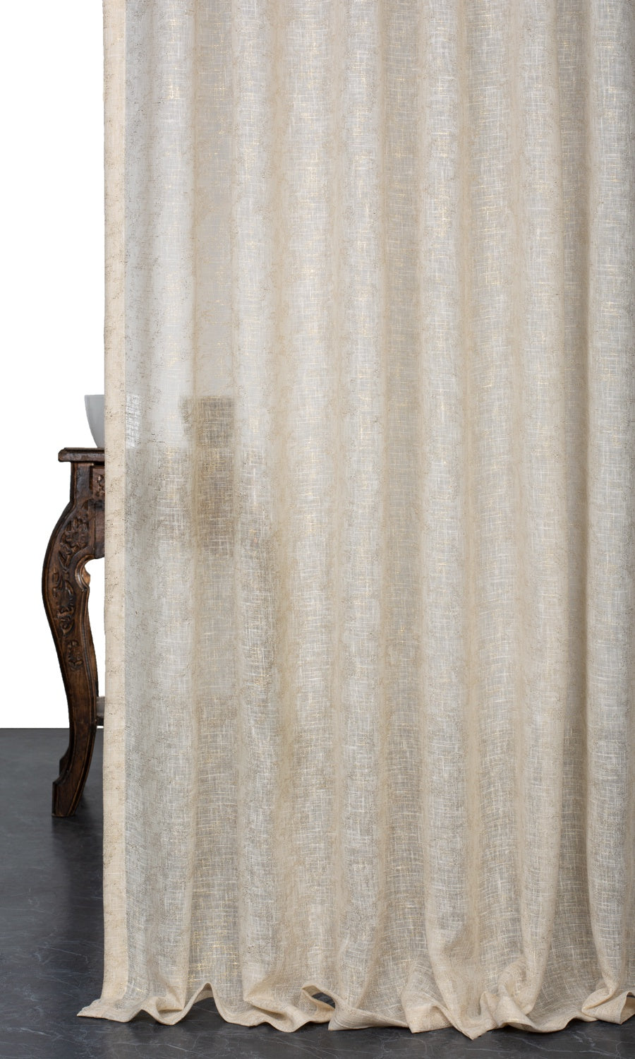 Metallic Accents Sheer Home Textile Fabric Material By the Metre (Beige)