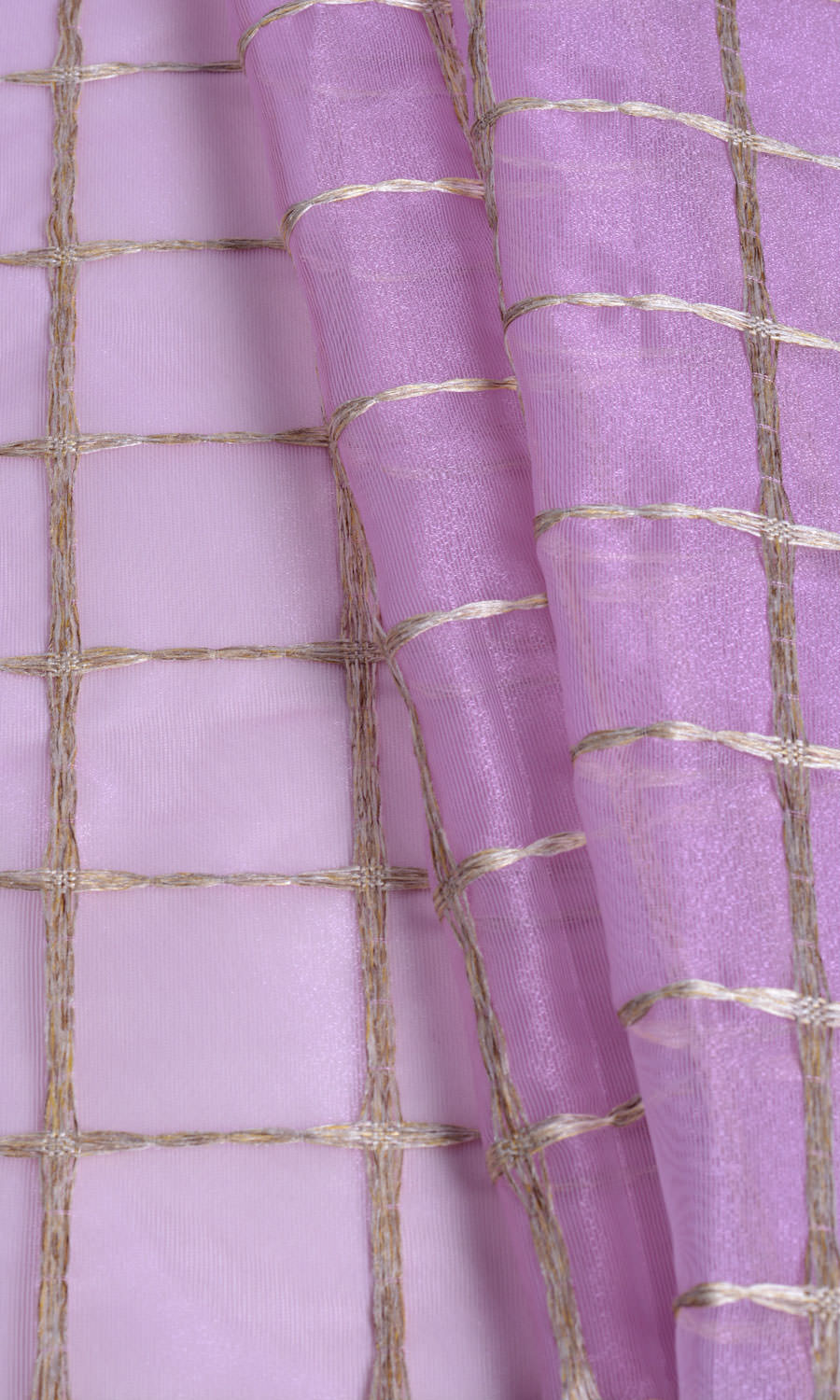 Embroidered Sheer Fabric Material By the Metre (Pink/ Gold)