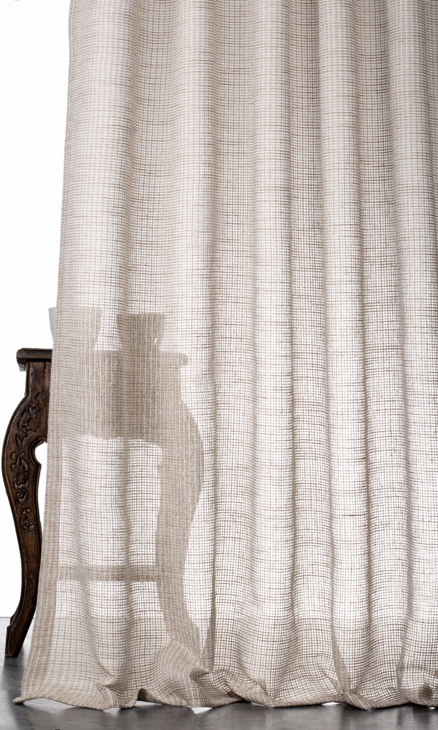 Checkered Sheer Window Treatments Fabric Sample (Beige/ Brown)