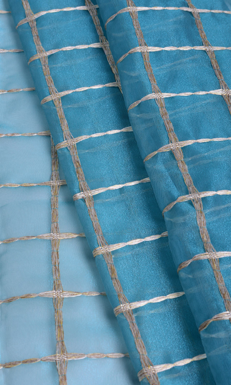 Embroidered Check Sheer Roman Blinds & Window Shades (Blue and Gold)