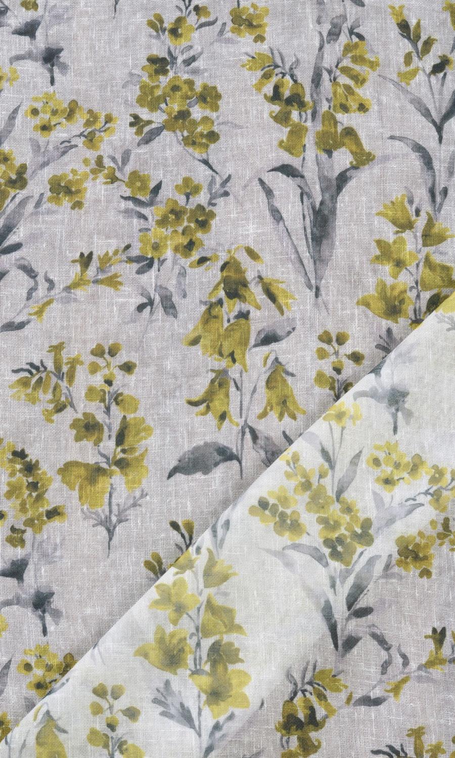 Sheer Floral Print Window Treatments Fabric By the Metre (Yellow/ Gray)