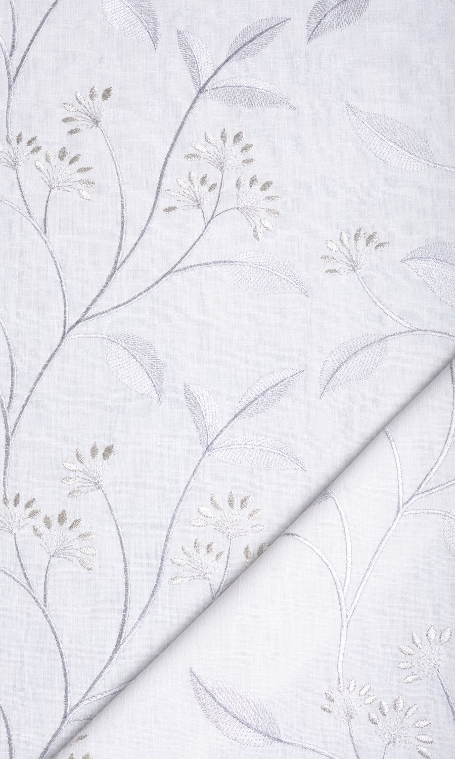 Floral Embroidery Free Fabric Material Sample (White/ Cream)