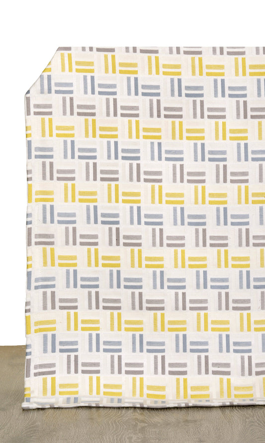 Geometric Home Décor Fabric Sample (Yellow/ Steel Blue/ Grey)