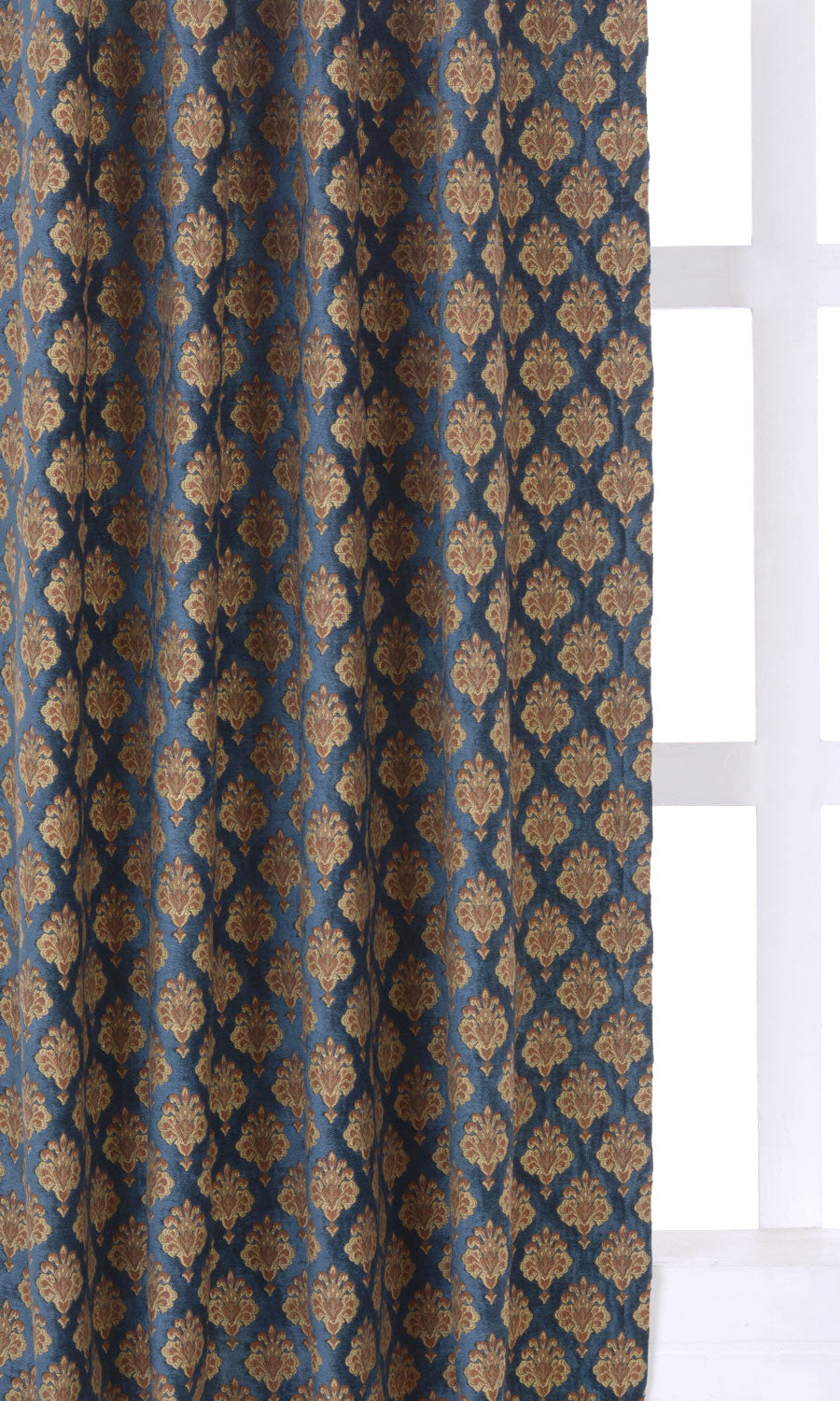 Velvet Fabric By the Metre for Roman Blinds & Shades (Navy Blue and Gold)