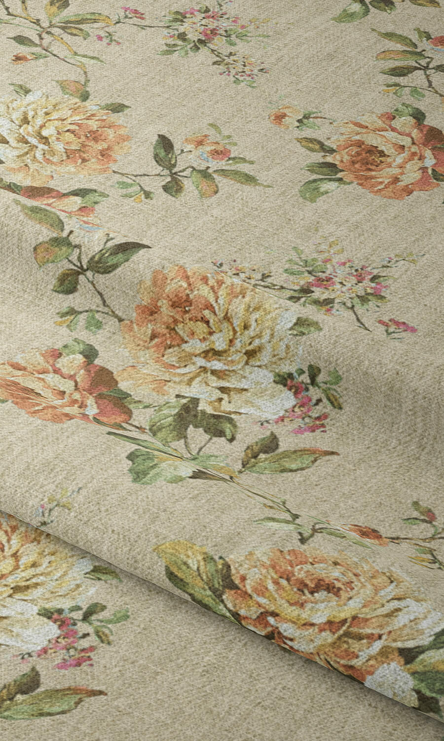 Country Floral Free Fabric Material Sample (Yellow/ Orange)