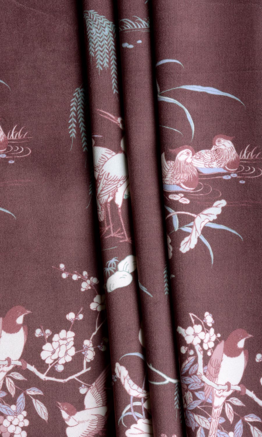 Chinoiserie Toile Velvet Roman Blinds & Window Shades (Burgundy Red)