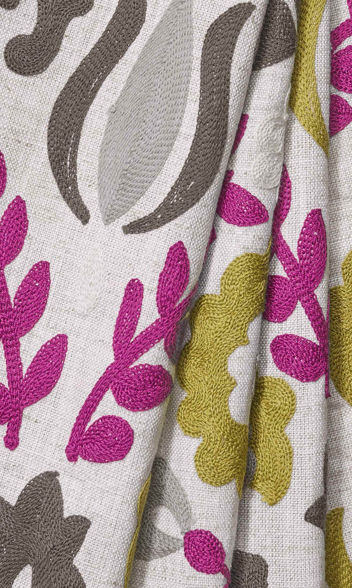 Floral Window Treatments Fabric By the Metre (White/ Magenta/ Gray/ Green)
