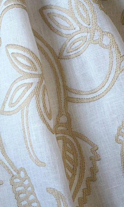 Floral Embroidered Linen Home Décor Fabric By the Metre (White/ Ivory)