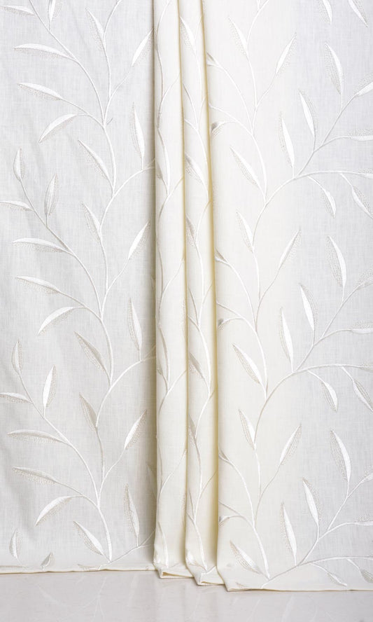Floral Embroidery Home Décor Fabric Sample (White/ Cream)