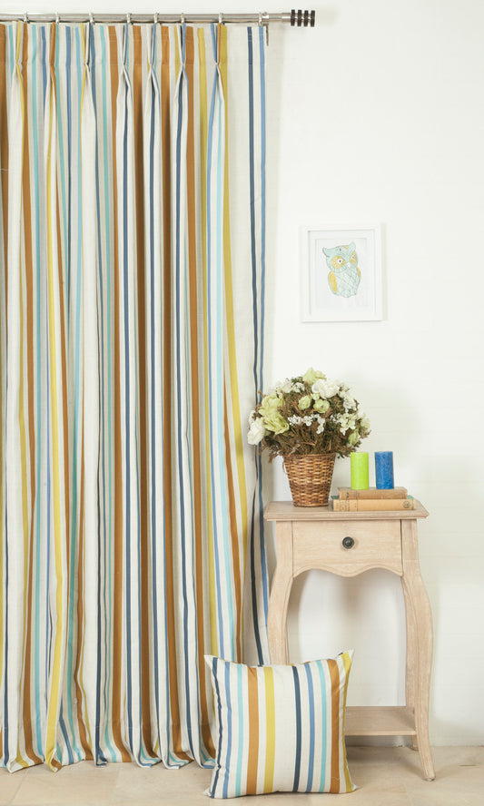 Striped Home Décor Fabric By the Metre (Blue/ Yellow/ Orange)