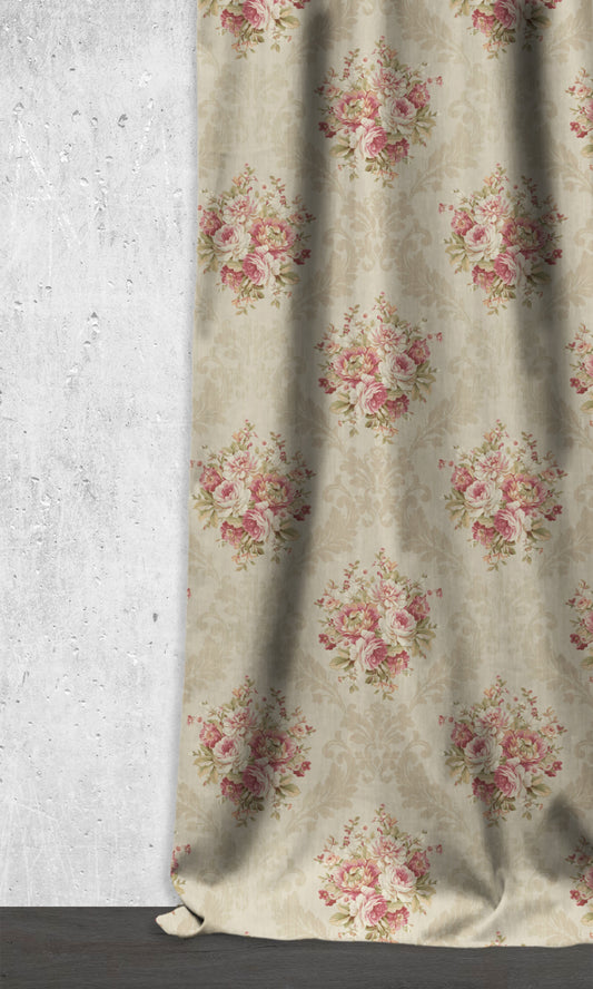 Dimout Floral Home Décor Fabric By the Metre (Pink/ Creamy-Beige)