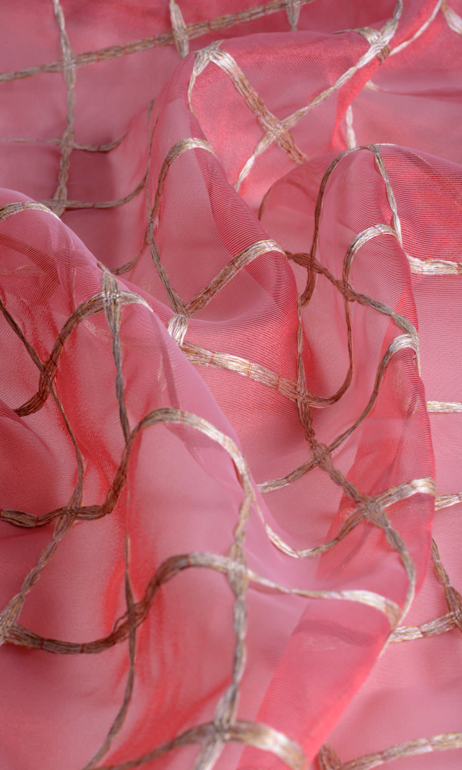 Checked Sheer Blinds (Coral Red/ Pink/ Gold) Extra Long Short Wide