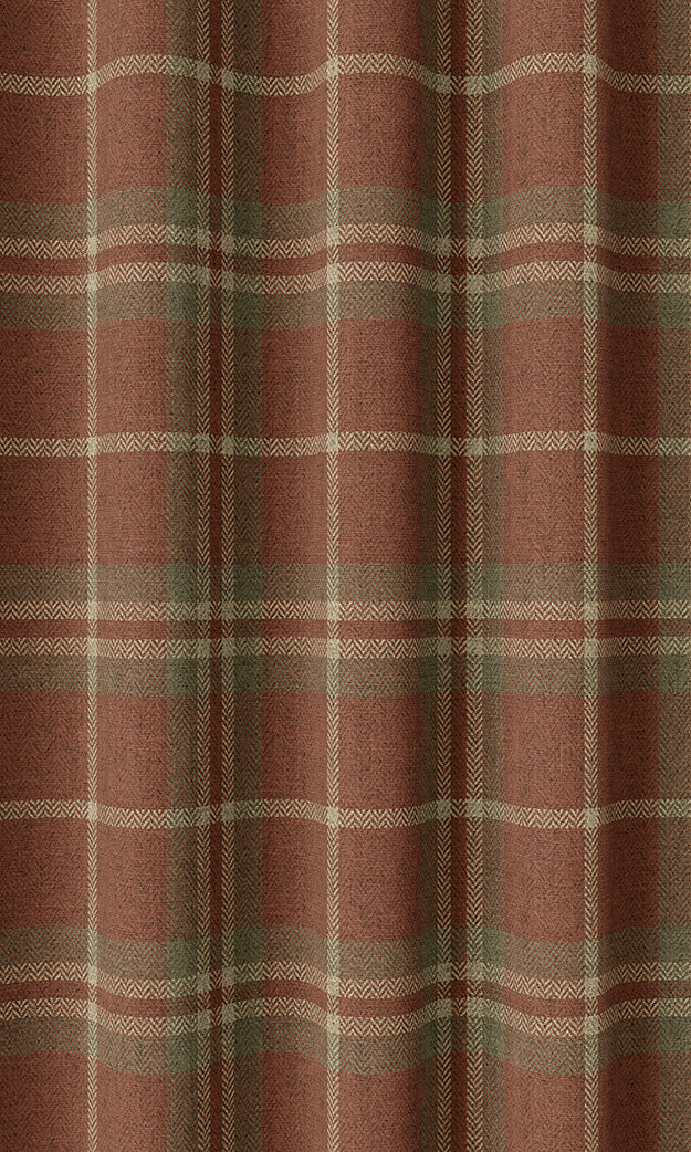 Check Print Home Textile Fabric Material By the Metre (Brick Red/ Green)