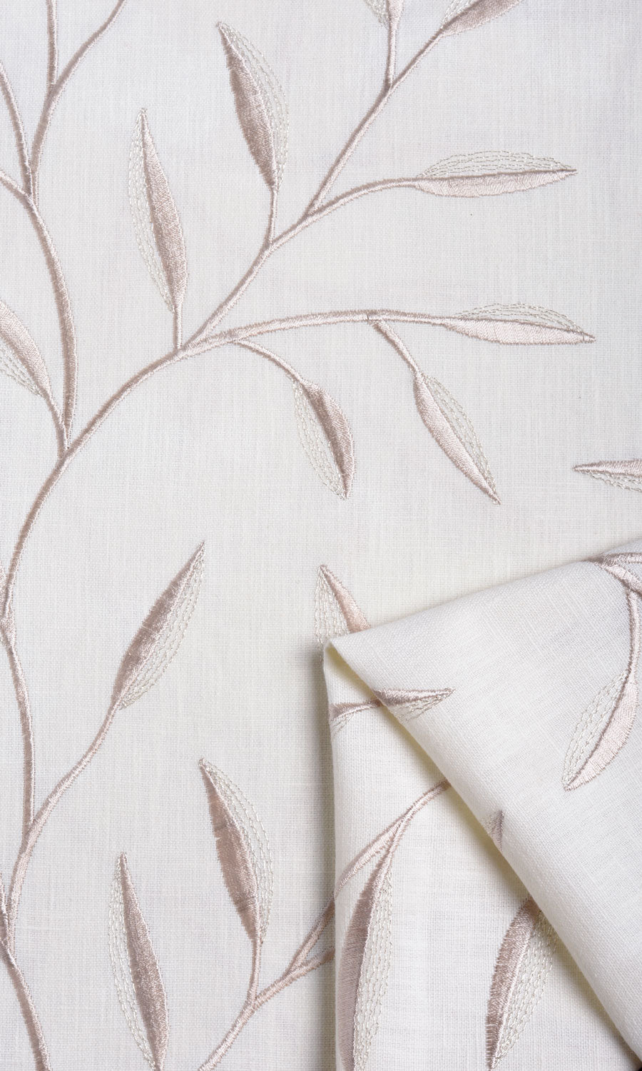 Floral Embroidery Fabric Sample for Roman Blinds & Shades (White/ Cream)