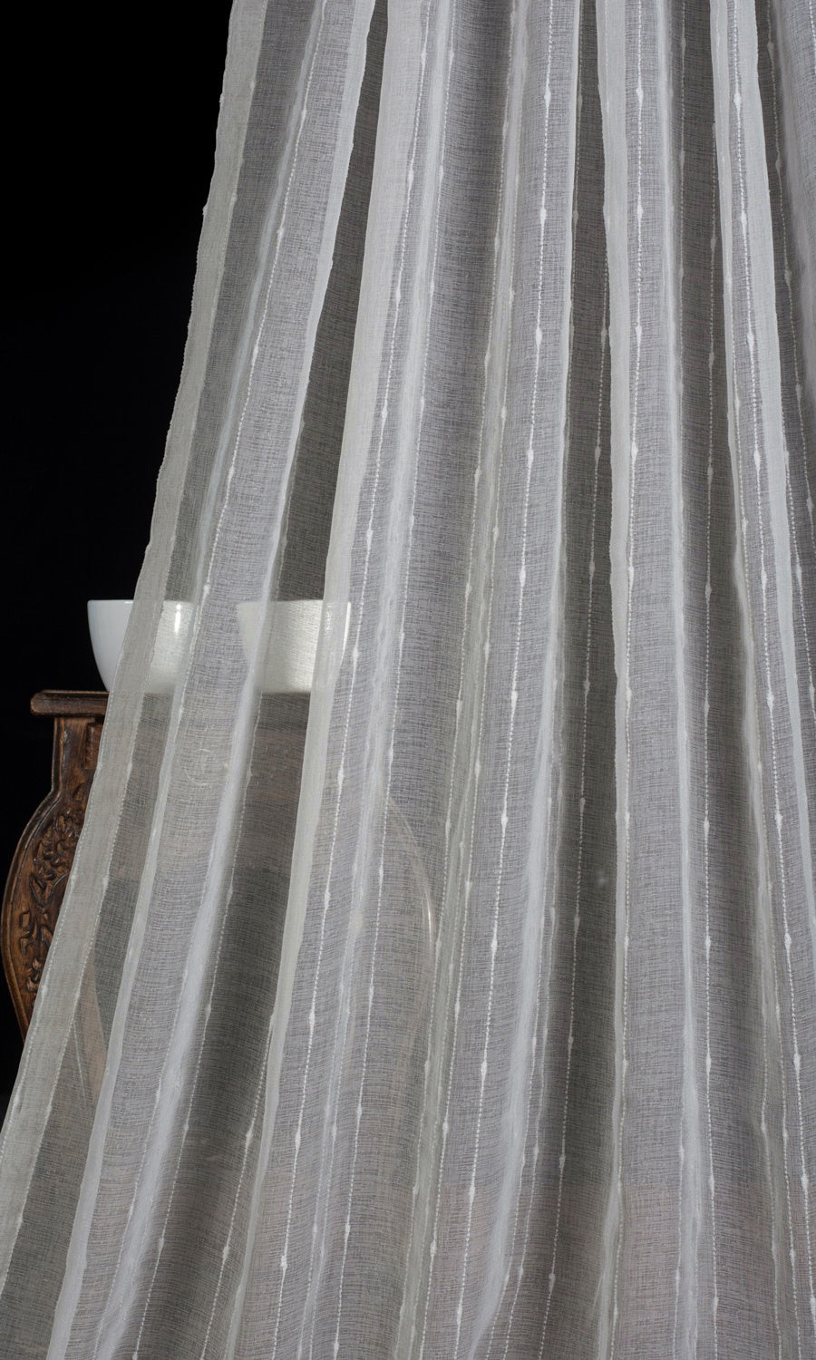 Striped Sheer Fabric Material By the Metre (Grey)