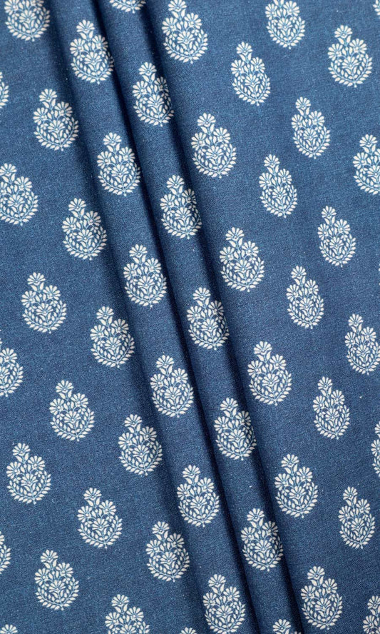 Floral Cotton Fabric Blinds (Blue)