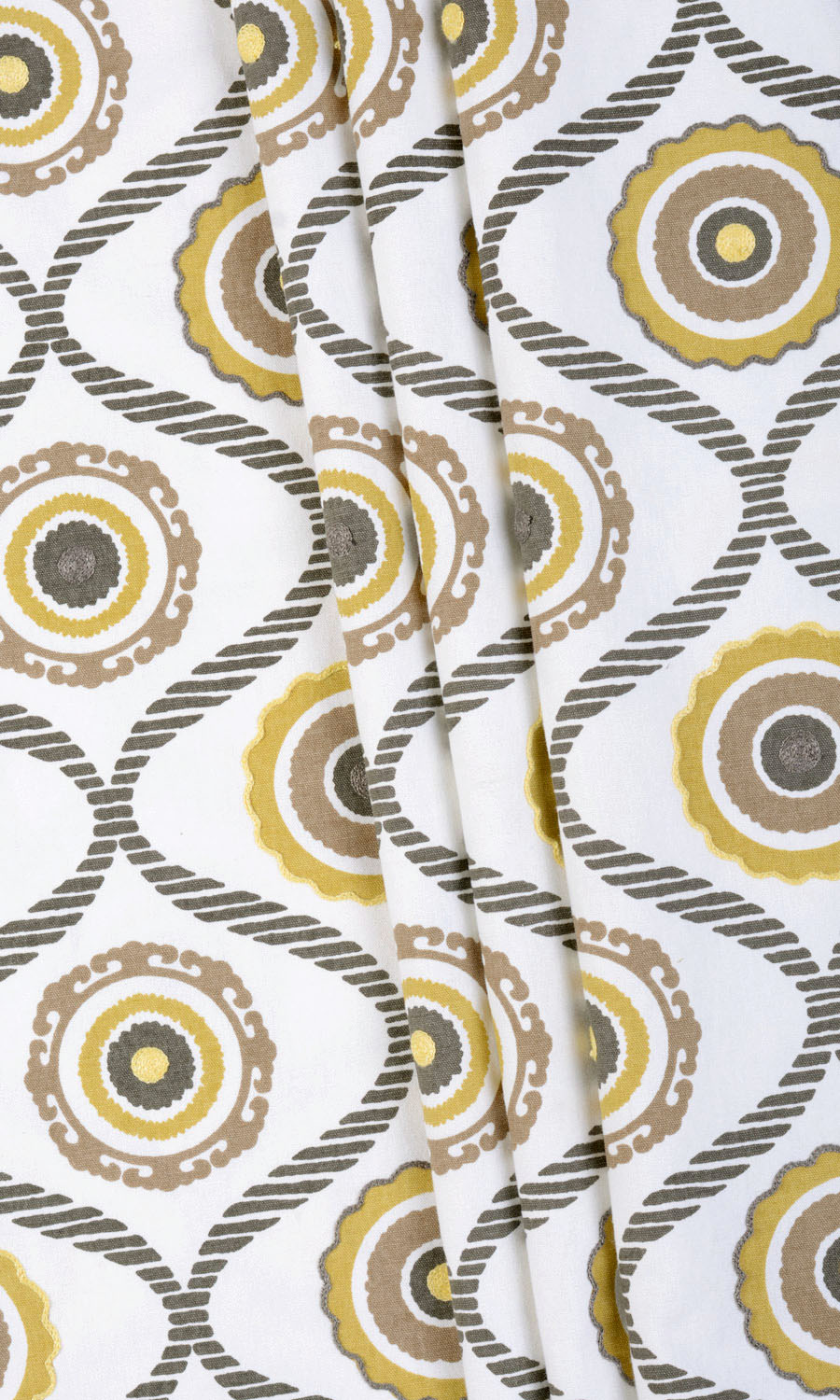 Printed Cotton Home Textile Fabric Material Sample (Ocher Yellow/ Gray/ Brown)
