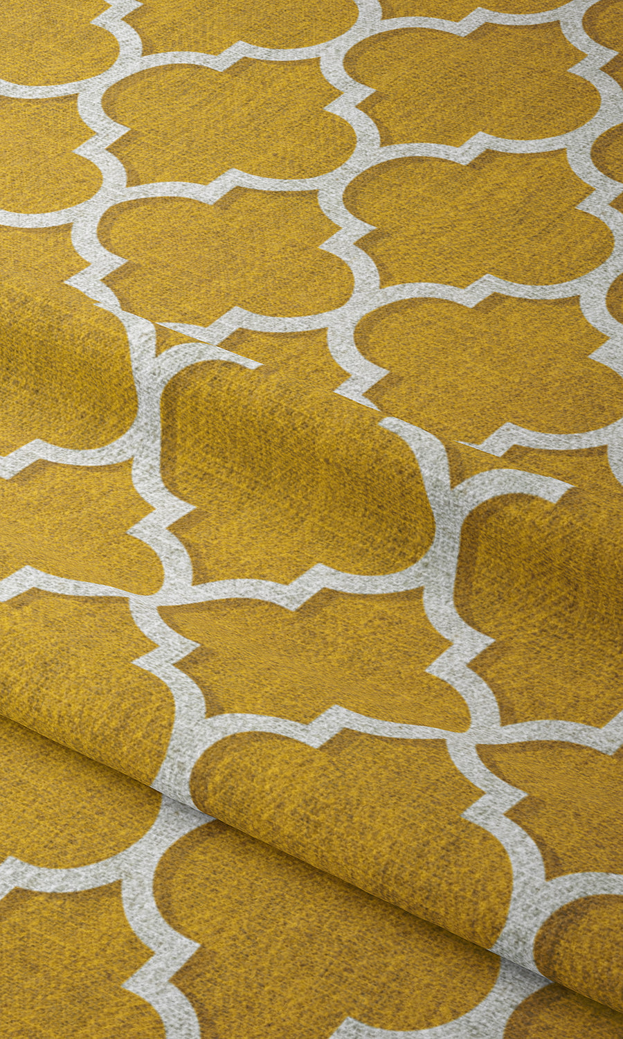Trellis Tile Print Window Treatments Fabric Sample (Yellow/ White)