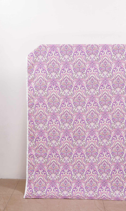 Fleur De Lis Print Home Décor Fabric Sample (Pink/ Purple)
