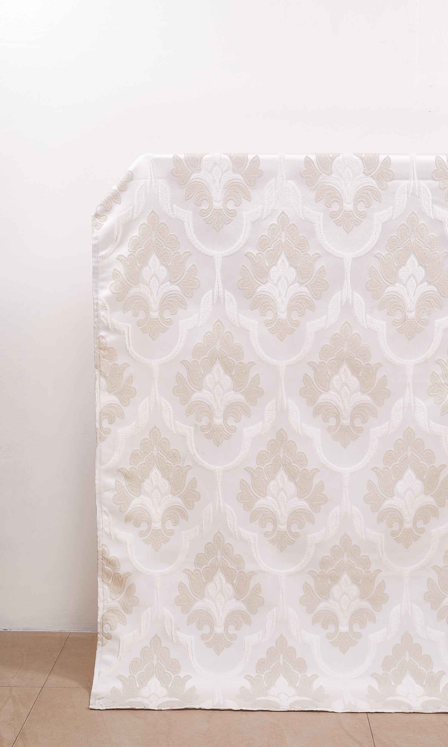 Self-Patterned Damask Window Treatments Fabric Sample (Beige/ Cream)