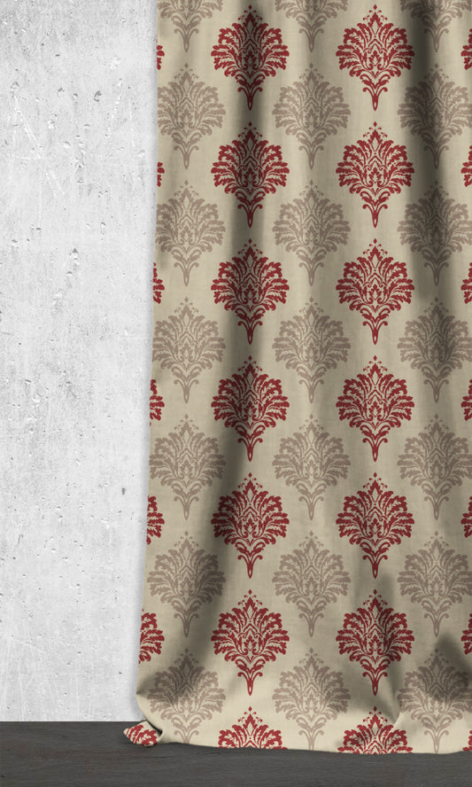 Damask Dimout Home Décor Fabric Sample (Red/ Stone Grey)