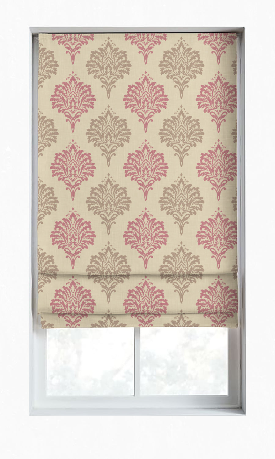 Dimout Damask Window Treatments Fabric By the Metre (Pink/ Grey/ White)