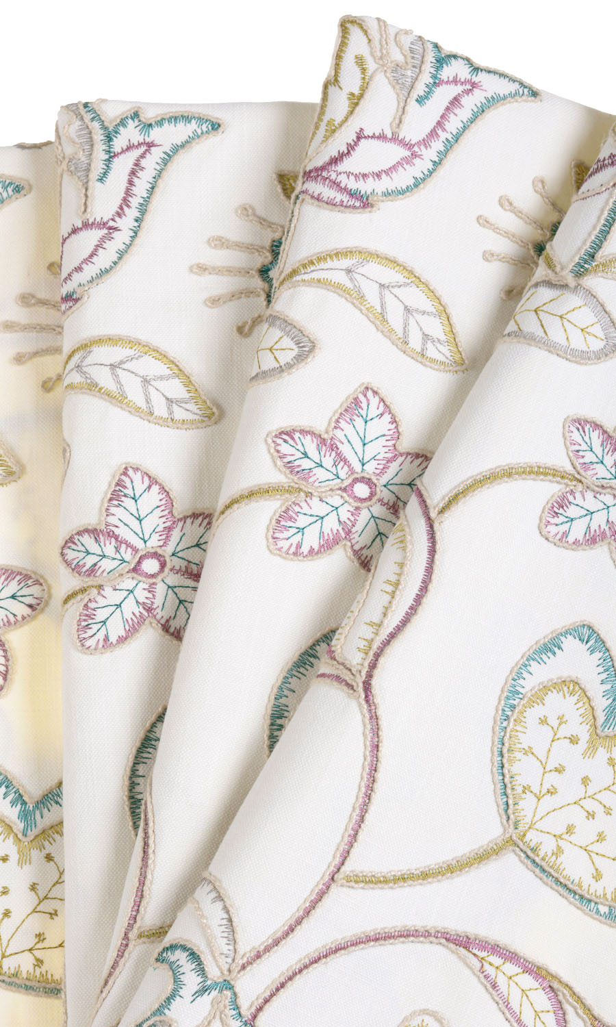 Vine Embroidered Free Fabric Material Sample (White/ Green/ Pink)