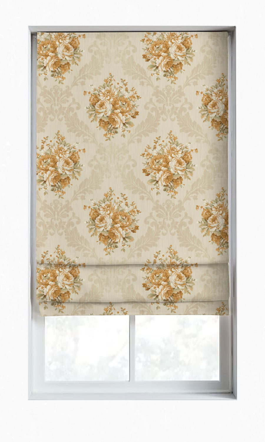 Dimout Floral Window Treatments Fabric By the Metre (Yellow/ Ivory/ Beige)