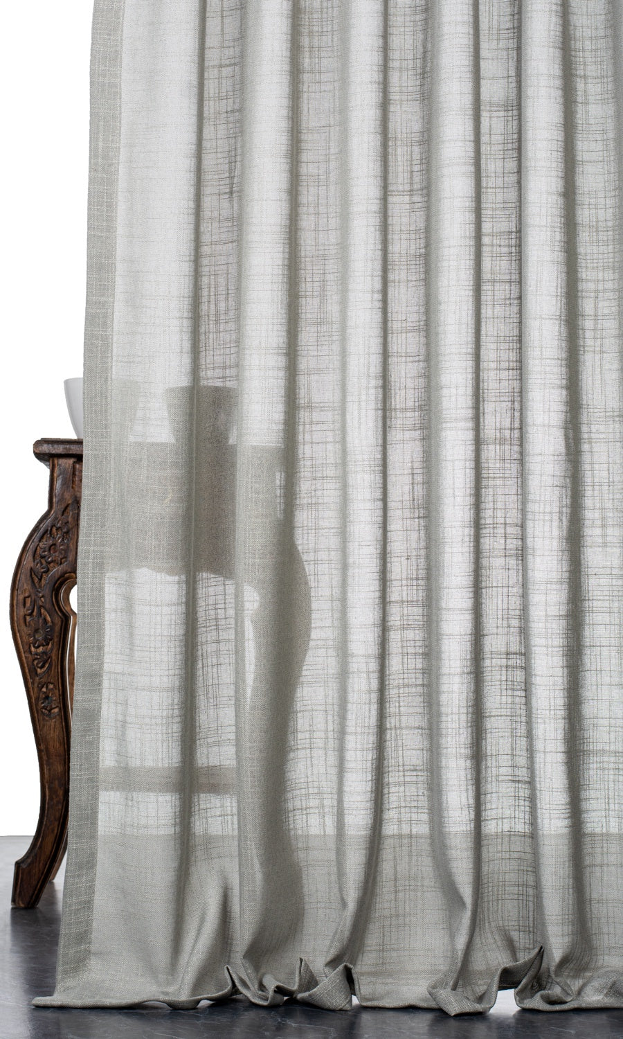 Textured Sheer Fabric By the Metre for Roman Blinds & Shades (Green-Grey)