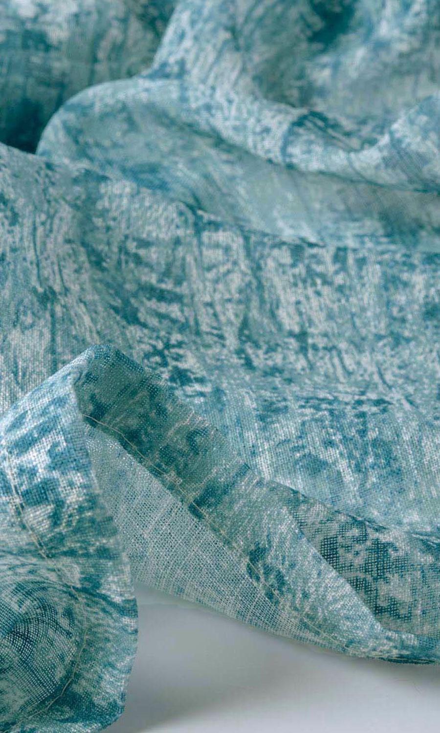 Textured Sheer Window Treatments Fabric By the Metre (Teal Blue)